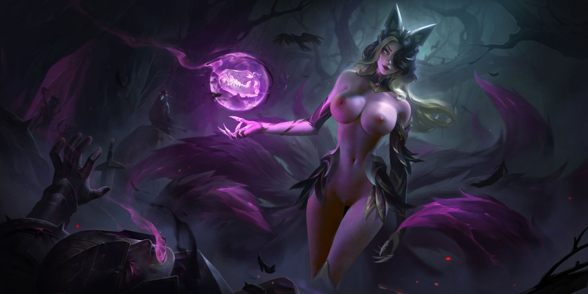 ahri animal_ears armor league_of_legends naked nipples pussy tagme tail uncensored