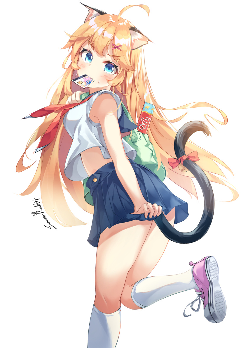 animal_ears nekomimi seifuku skirt_lift summer-rabbit tail