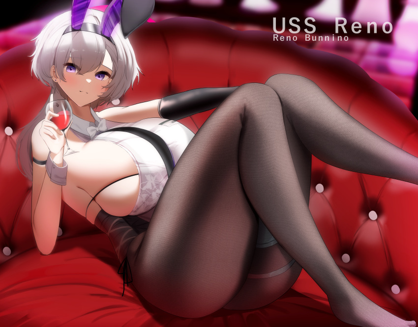 animal_ears azur_lane bunny_ears bunny_girl garter no_bra pantyhose reno_(azur_lane) tagme