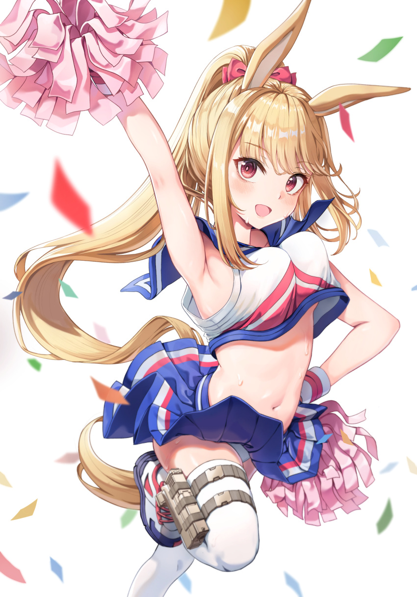 animal_ears bunny_ears cheerleader garter gun hyeon_(haseon300) pantsu shirt_lift skirt_lift thighhighs