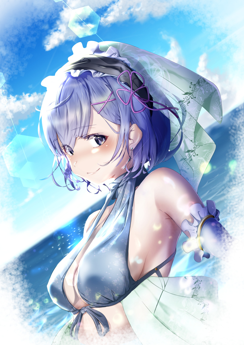 bikini_top erect_nipples re_zero_kara_hajimeru_isekai_seikatsu rem_(re_zero) roki see_through swimsuits