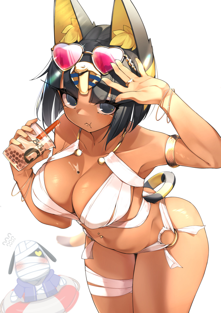 animal_ears anthropomorphization bandages bikini cream doubutsu_no_mori jovejun megane nile_(doubutsu_no_mori) swimsuits tail