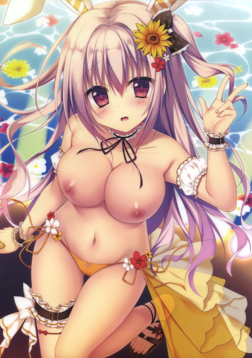 animal_ears bikini bunny_ears cameltoe chericot_rozel garter matsumiya_kiseri nipples swimsuits topless