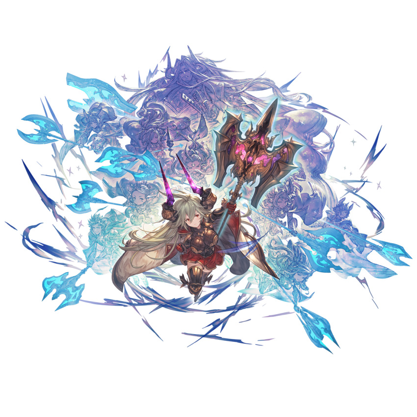 5boys 5girls ahoge animal_ears axe bangs battle_axe black_gloves black_legwear cape crystal draph erune esser full_body funf gloves granblue_fantasy grey_hair hair_between_eyes harvin holding holding_weapon horns long_hair looking_at_viewer mask_over_one_eye miniskirt multiple_boys multiple_girls nio_(granblue_fantasy) official_art okto quatre_(granblue_fantasy) red_eyes red_skirt siete six_(granblue_fantasy) skirt smile song_(granblue_fantasy) sparkle thalatha_(granblue_fantasy) thighhighs transparent_background uno_(granblue_fantasy) v-shaped_eyebrows weapon zettai_ryouiki