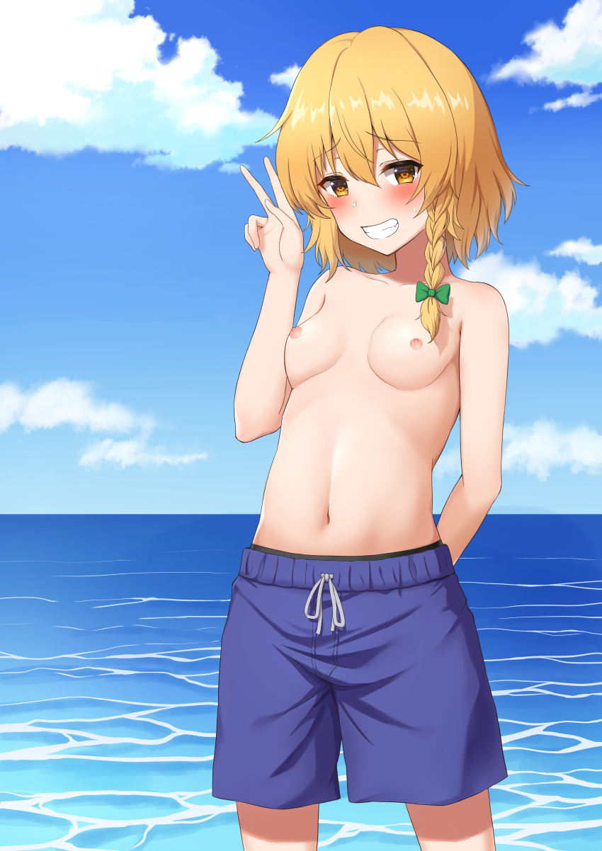 crossdress junyamaekaki kirisame_marisa nipples swimsuits topless touhou