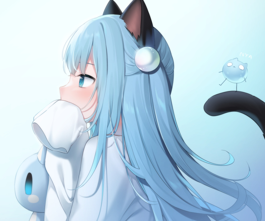 amashiro_natsuki animal_ears aqua_eyes aqua_hair catgirl close cropped doll gradient long_hair nekoha_shizuku original polychromatic tail