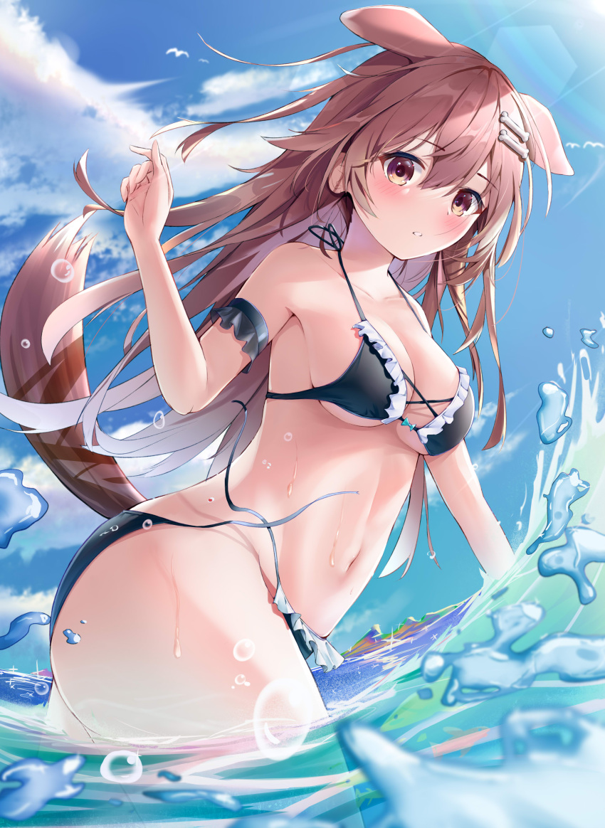 animal_ears ass bikini hololive inugami_korone inumimi swimsuits tail wardrobe_malfunction wet wolfgang