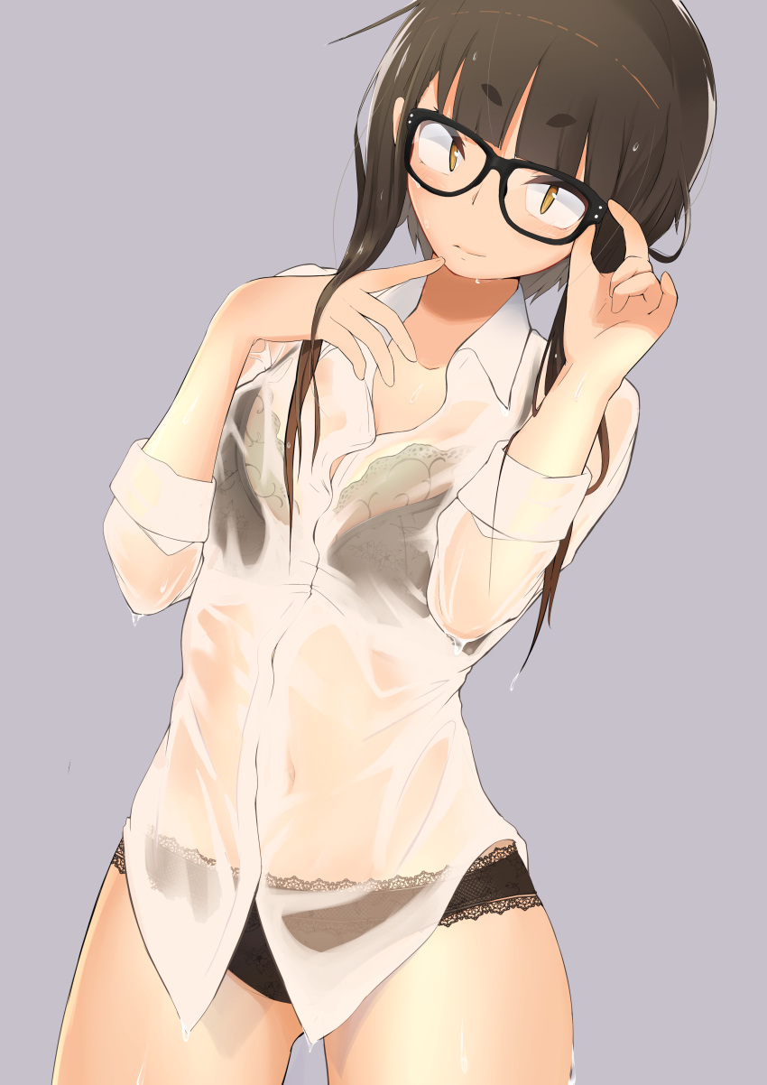 bra dress_shirt jovejun megane pantsu see_through wet_clothes