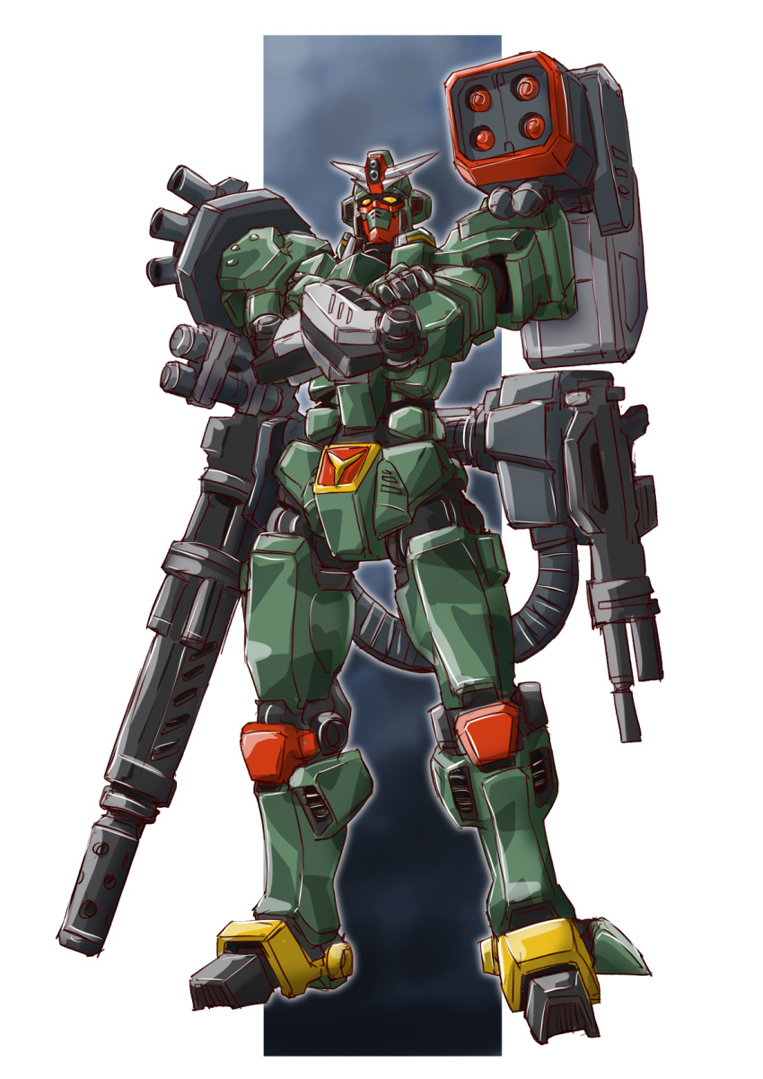 chain_gun command_gundam crossed_arms gundam highres hiroyuki_taiga mecha missile_pod mobile_suit science_fiction sd_command_chronicles sd_gundam solo standing v-fin yellow_eyes