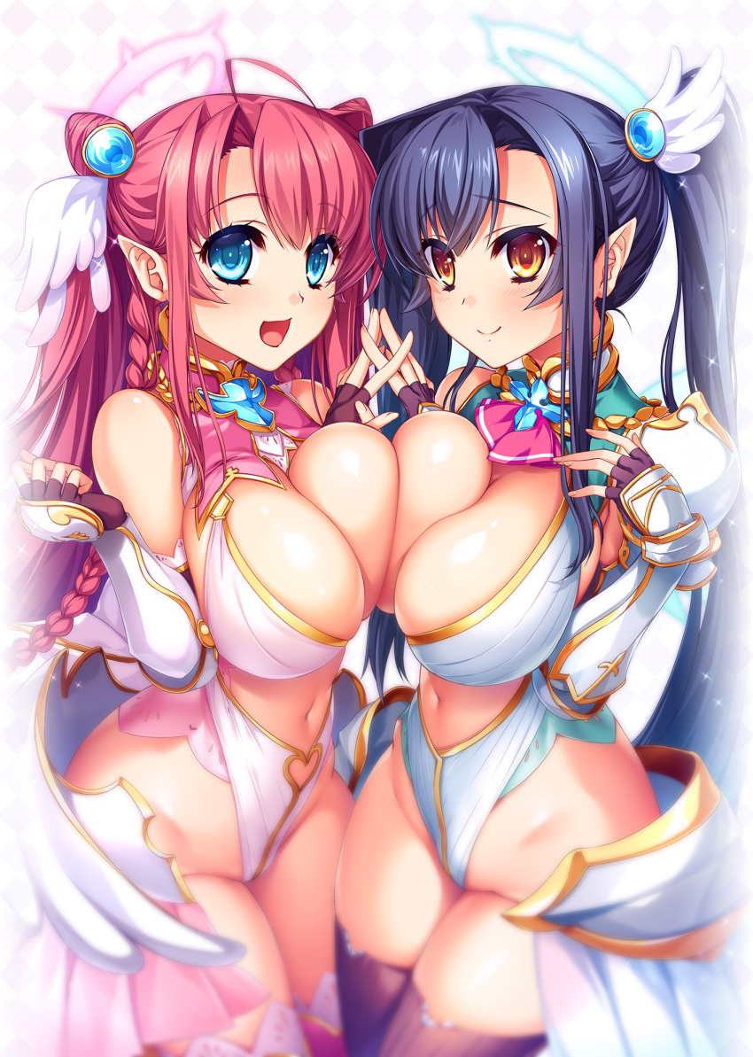 armor breasts kanu katagiri_hinata koihime_musou leotard no_bra ryuubi symmetrical_docking tagme thighhighs