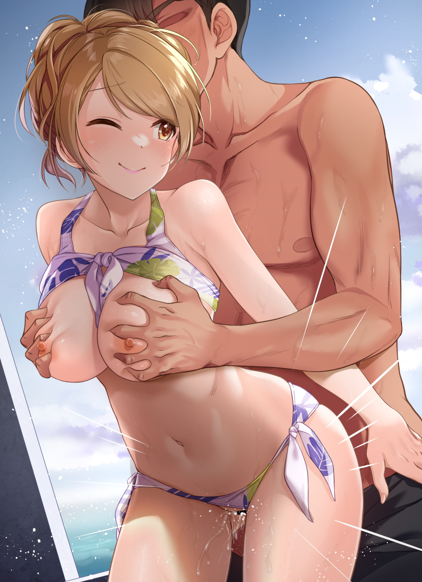 bikini breast_grab breasts houjou_karen mk_(mod0) nipples panty_pull producer pussy_juice sex swimsuits tagme the_idolm@ster the_idolm@ster_cinderella_girls