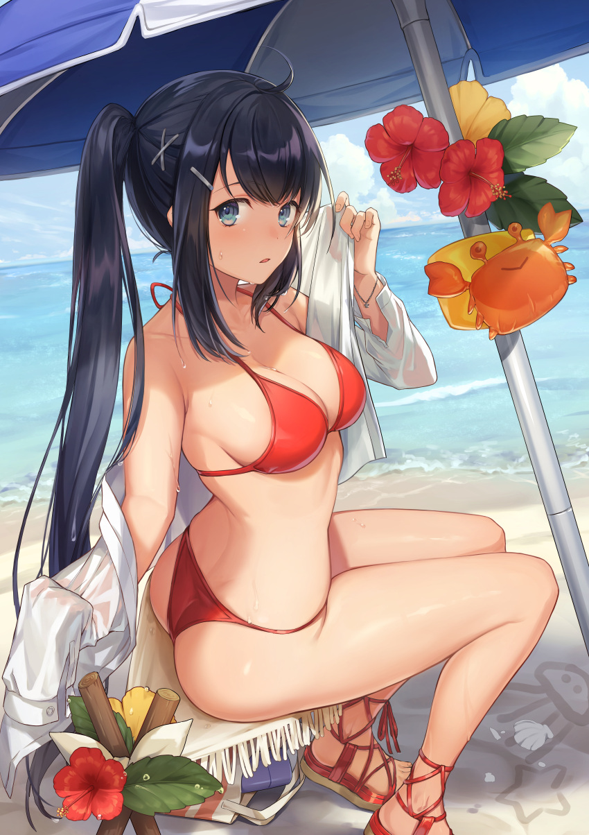 bikini open_shirt see_through swimsuits tagme tamu_(tamurarucaffe1226) undressing wet_clothes