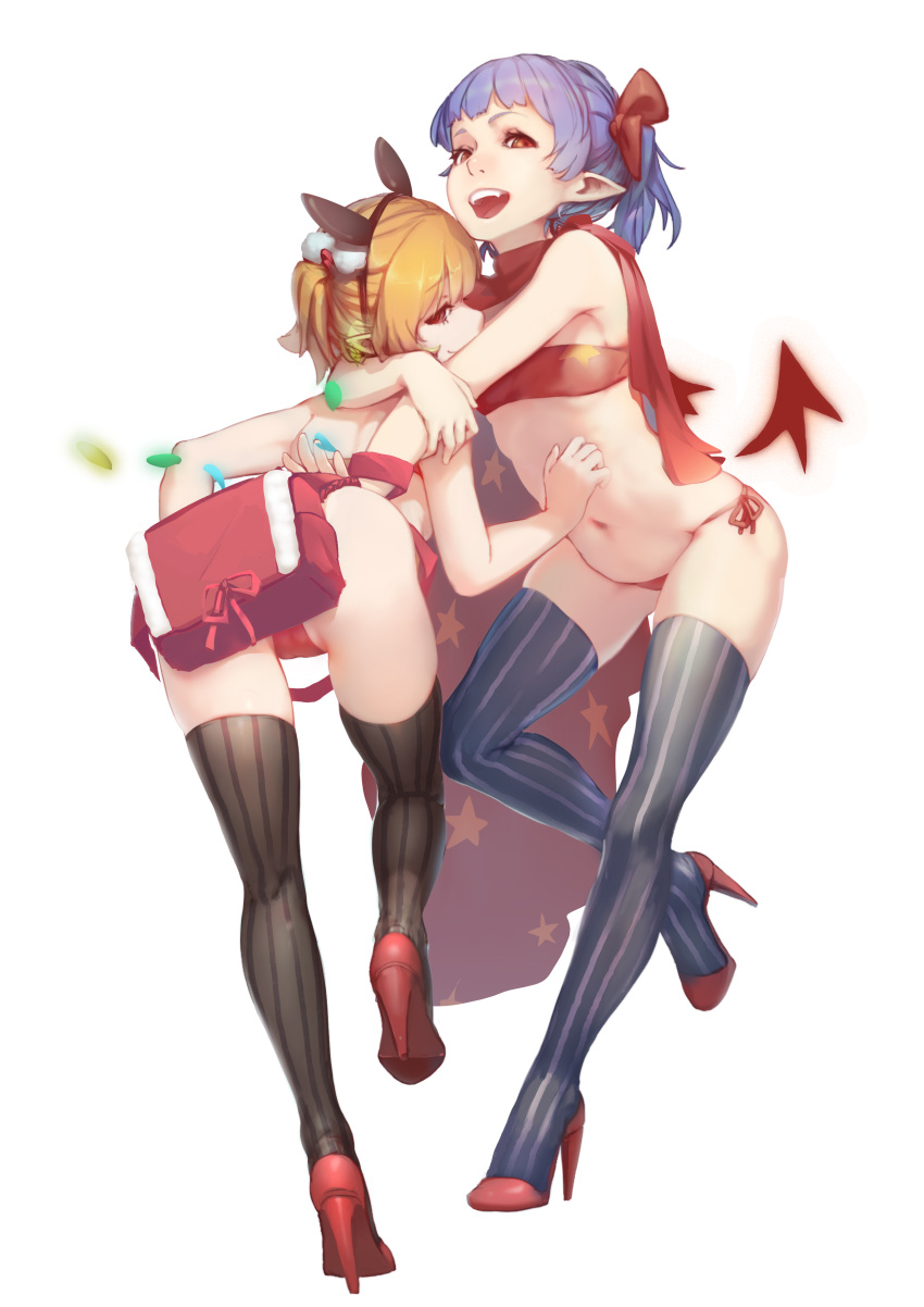 animal_ears ass atk7 bikini cameltoe christmas flandre_scarlet heels pointy_ears remilia_scarlet swimsuits thighhighs touhou wings