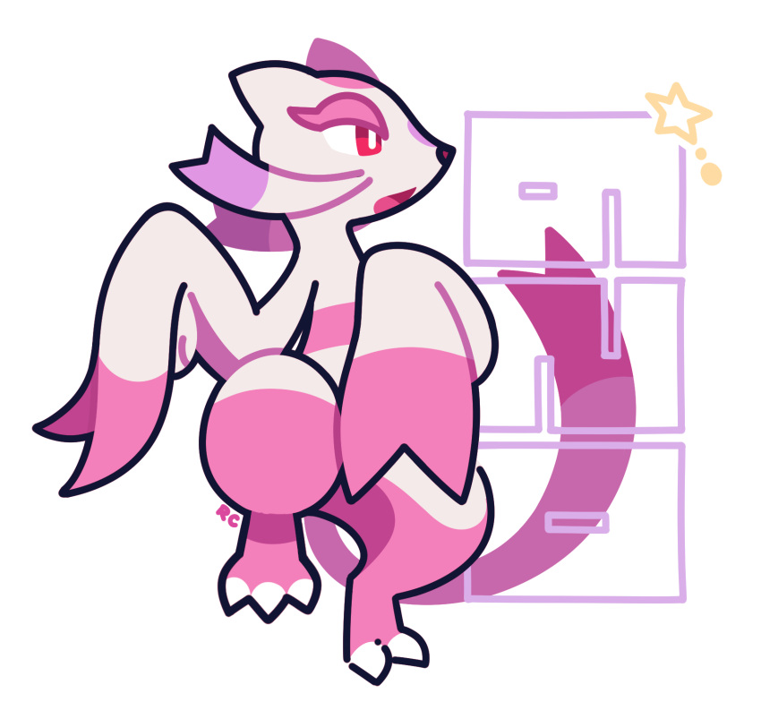 alternate_color artsy-rc gen_5_pokemon highres mienshao no_humans number open_mouth pokedex_number pokemon pokemon_(creature) shiny_pokemon signature solo standing standing_on_one_leg white_background