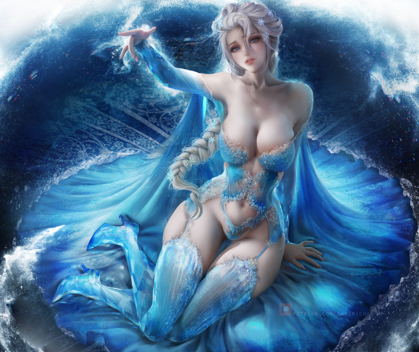 elsa_(frozen) frozen heels leotard lingerie no_bra sakimichan see_through stockings thighhighs