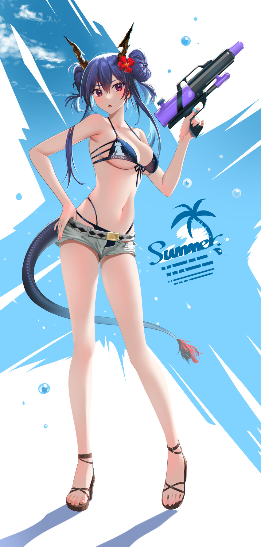 arknights bikini ch'en_(arknights) gou_d gun heels horns swimsuits tail