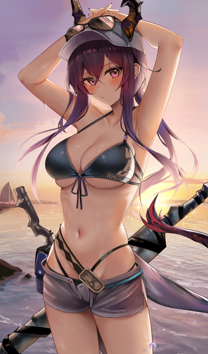 arknights bikini ch'en_(arknights) horns megane ru_zhai swimsuits sword tail
