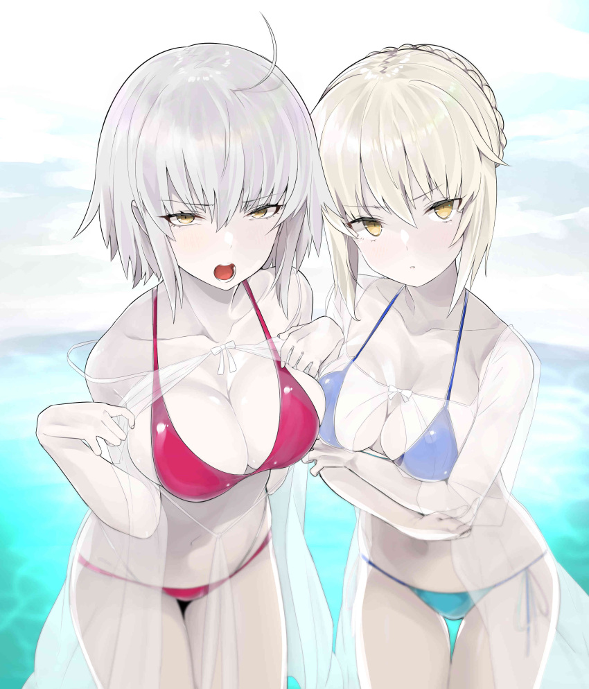 bikini fate/grand_order jeanne_d'arc jeanne_d'arc_(alter)_(fate) mitsudoue open_shirt saber saber_alter see_through swimsuits