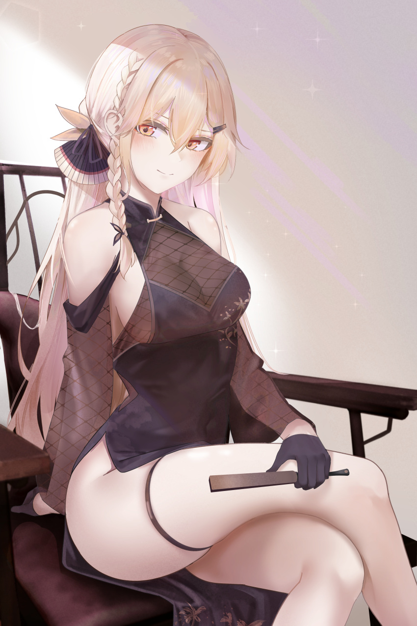 chinadress fishnets garter girls_frontline no_bra ots-14_(girls_frontline) ru_zhai see_through skirt_lift