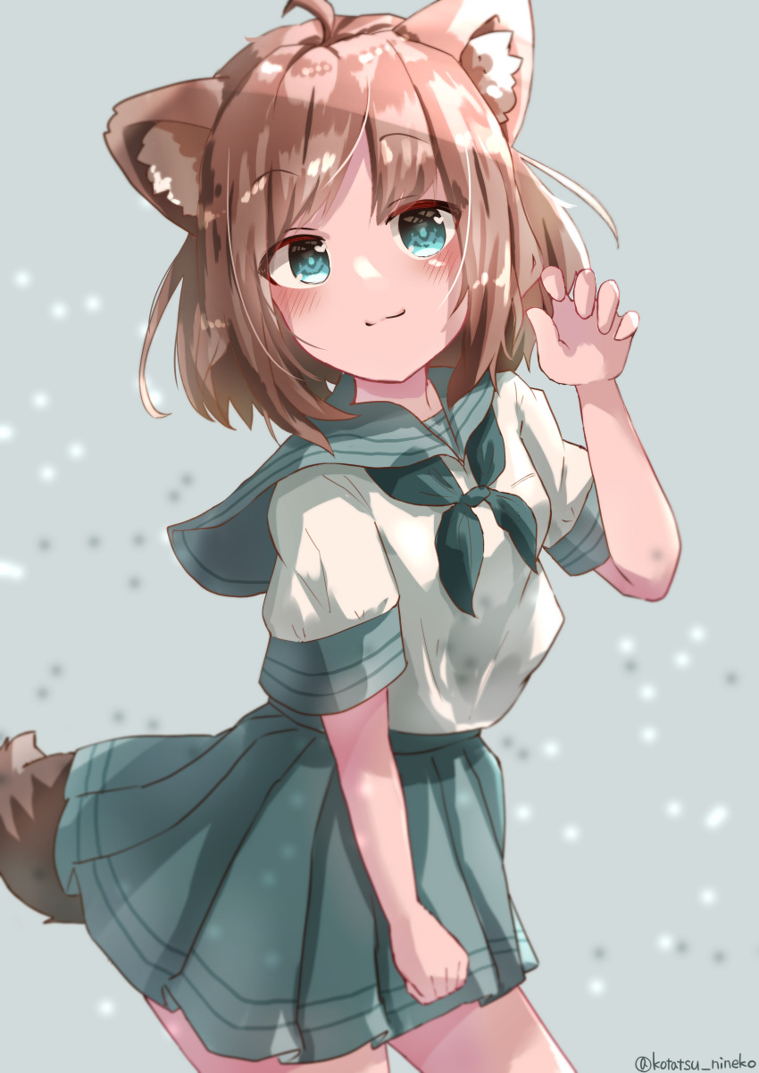 animal_ears kotatsune nekomimi seifuku skirt_lift tail