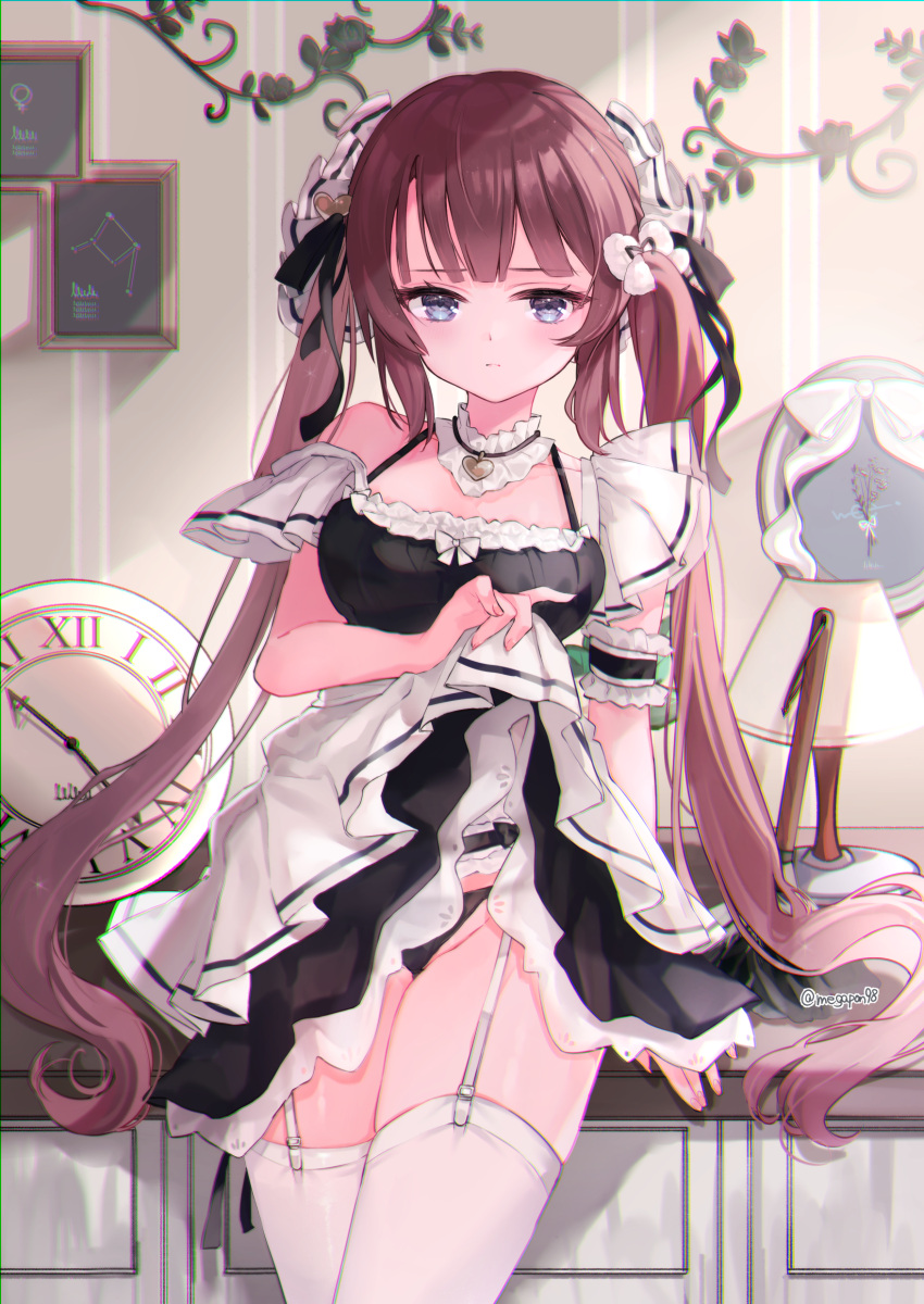 maid megane_poni pantsu skirt_lift stockings thighhighs