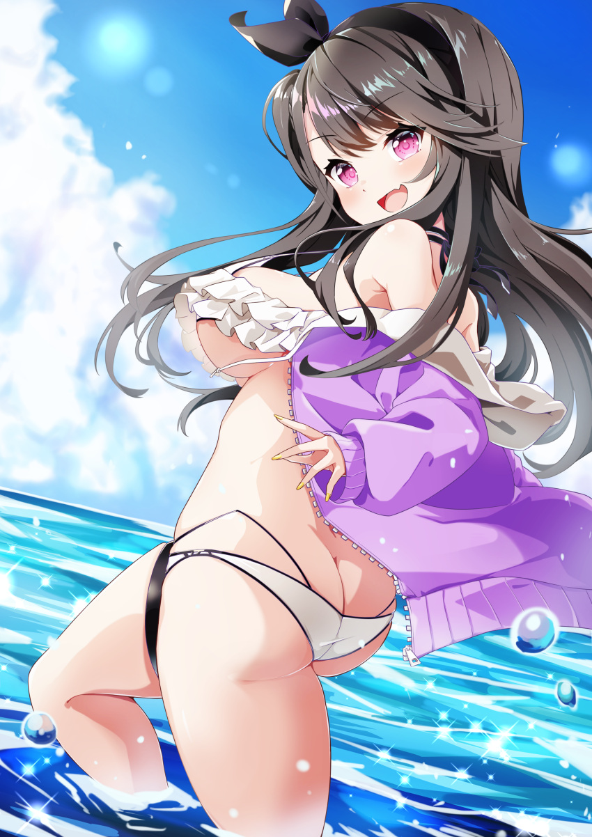 ass azur_lane bikini garter leer.meer open_shirt pamiat_merkuria_(azur_lane) swimsuits wet