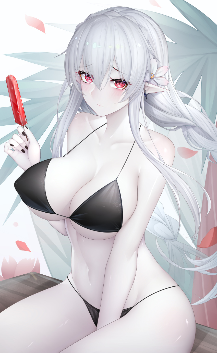 arknights bikini erect_nipples pointy_ears swimsuits warfarin_(arknights) zhixue