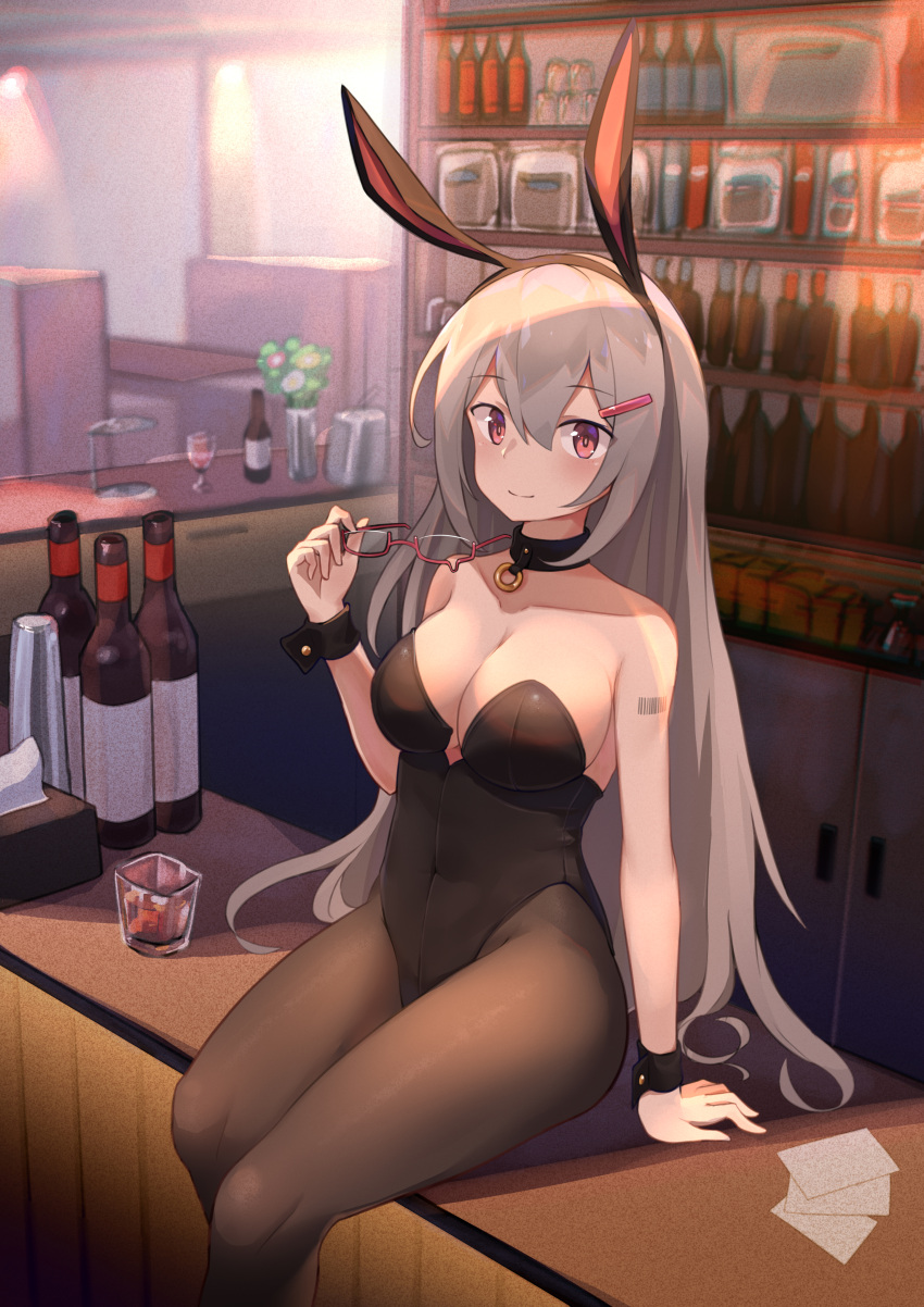 animal_ears bunny_ears bunny_girl megane no_bra pantyhose tagme