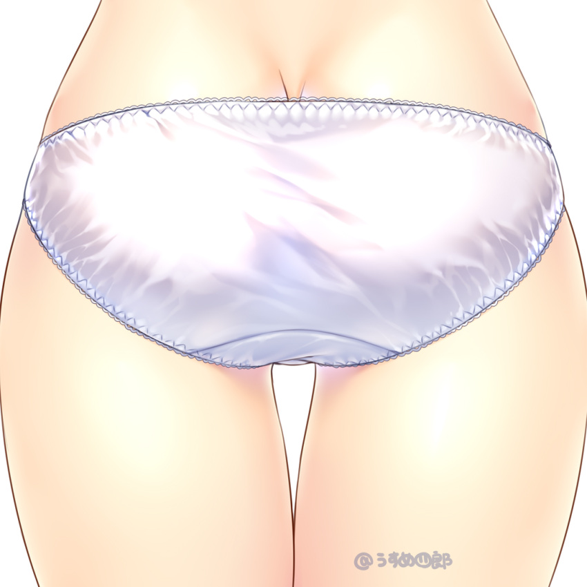 1girl ass butt_crack close-up from_behind lower_body no_pants original panties panties_day simple_background solo thigh_gap thighs topless underwear underwear_only usume_shirou watermark white_background white_panties