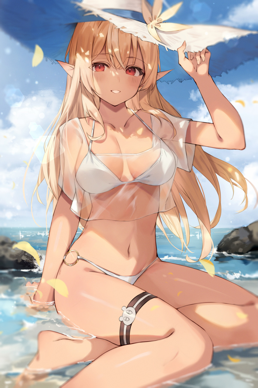 bikini hololive pointy_ears see_through shiranui_flare swimsuits taht_(that_is_mm)