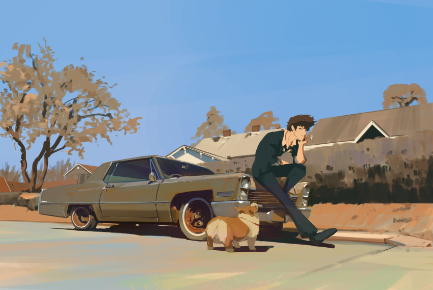 all_male animal car cowboy_bebop dog ein_(cowboy_bebop) male snatti spike_spiegel