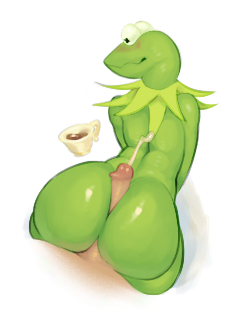 ambiguous_gender amphibian anthro frog hi_res kermit_the_frog male male/male meme muppets solo unknown_artist