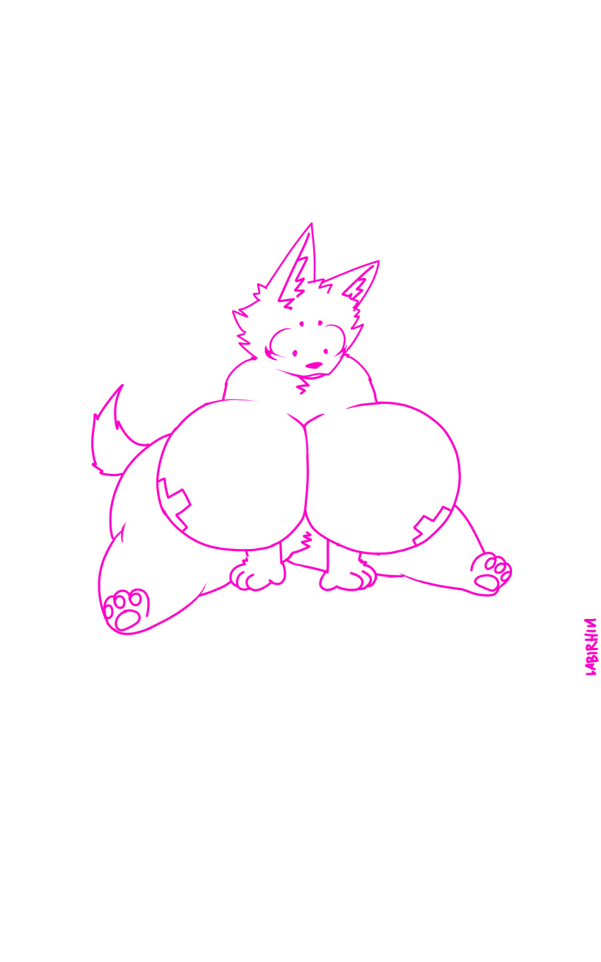 10:16 absurd_res anthro big_breasts breasts butt female fur hi_res monochrome nude pink_and_white solo