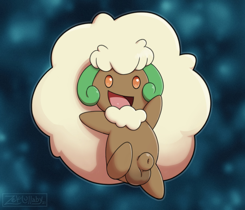 animal_genitalia balls digital_media_(artwork) feral fully_sheathed genitals hair hi_res horn humanoid male mammal nintendo nude open_mouth penis pok&eacute;mon pok&eacute;mon_(species) sheath simple_background solo video_games whimsicott zeklullaby