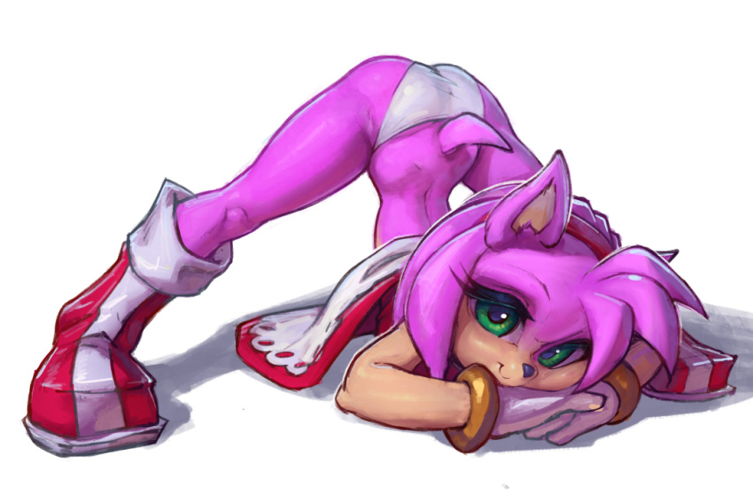 3:2 amy_rose anthro ass_up black_nose clothing dress eulipotyphlan female footwear fur gloves green_eyes hair handwear hedgehog jack-o'_pose mammal pink_body pink_fur pink_hair pose sega shoes solo sonic_the_hedgehog_(series) thefuckingdevil