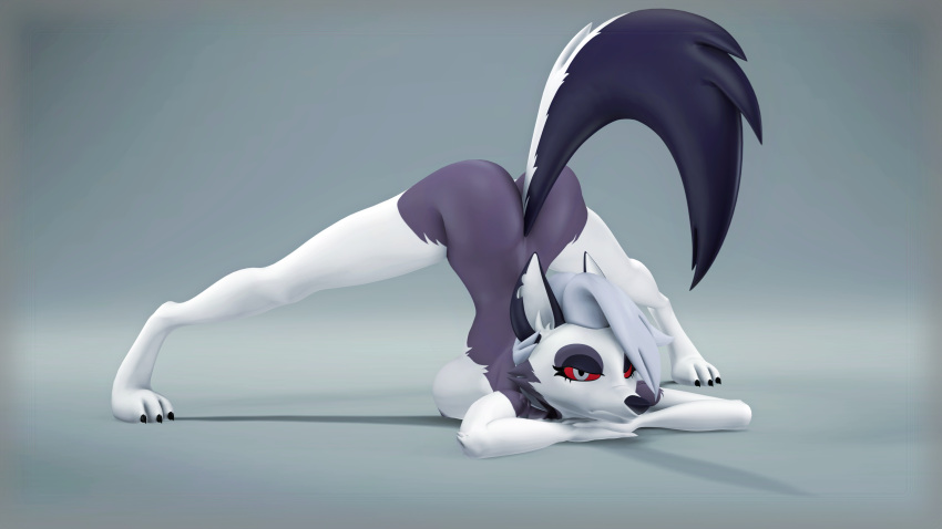 16:9 3d_(artwork) absurd_res angry annoyed anthro ass_up big_breasts big_butt breasts butt canid canid_demon canine demon digital_media_(artwork) falko3458 female fur hair hellhound helluva_boss hi_res jack-o'_pose looking_at_viewer loona_(vivzmind) mammal nipples nude pose red_sclera side_boob simple_background solo source_filmmaker spread_legs spreading widescreen