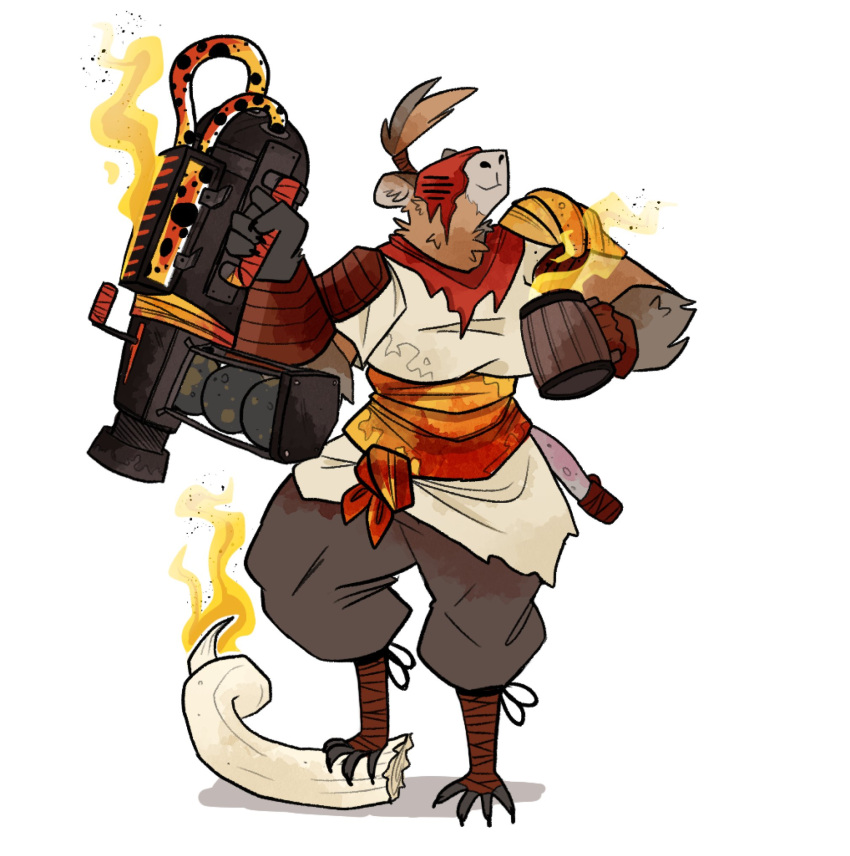 alcohol anthro beverage bloodstain bulky cannonball capybara caviid clothed clothing cup female fire grenade_launcher hi_res mammal mask muscular muscular_anthro muscular_female pethris pirate ranged_weapon rodent smile solo topknot weapon