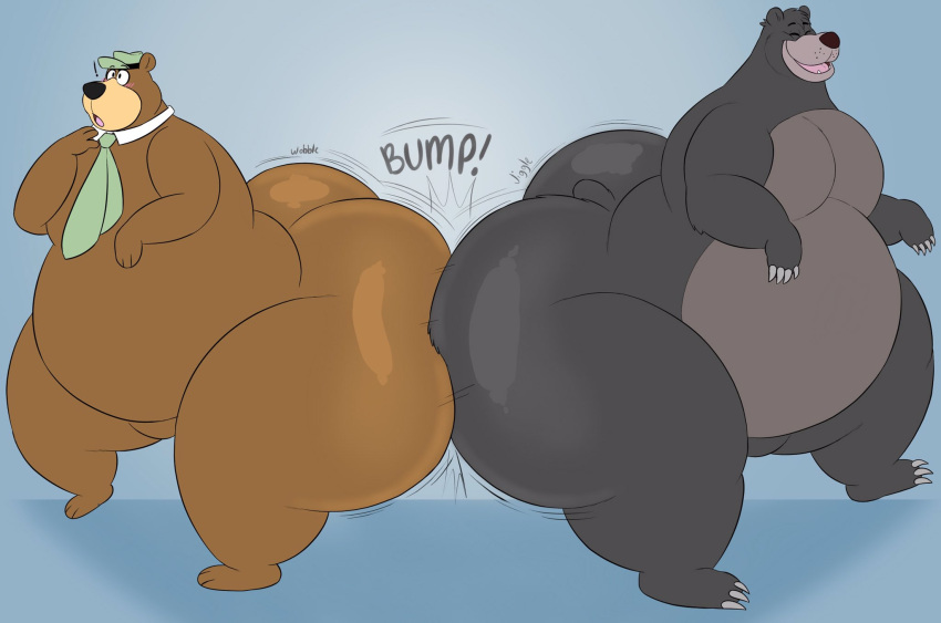 ! baloo big_butt black_body brown_body bubble_butt butt butt_bump clothing disney duo hanna-barbera hi_res huge_butt huge_hips huge_thighs hyper hyper_butt male male/male mammal megacoolbear_(artist) necktie the_jungle_book thick_thighs ursid wide_hips wide_thighs yogi_bear yogi_bear_(character)