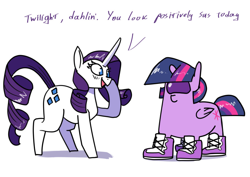 absurd_res among_us blush clothing dialogue english_text equid equine female footwear friendship_is_magic hi_res horn innersloth mammal my_little_pony rarity_(mlp) shoes suspicious text twilight_sparkle_(mlp) underpable unicorn video_games winged_unicorn wings