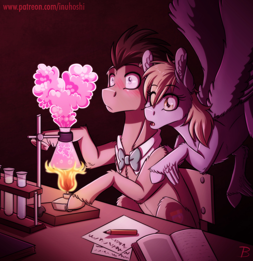 &lt;3 2021 amber_eyes beaker blush bow_tie bunsen_burner derpy_hooves_(mlp) doctor_whooves_(mlp) equid equine female fire friendship_is_magic hasbro hi_res inuhoshi-to-darkpen laboratory_equipment laboratory_glassware&lrm; male mammal my_little_pony pegasus scientific_instrument smoke test_tube wings