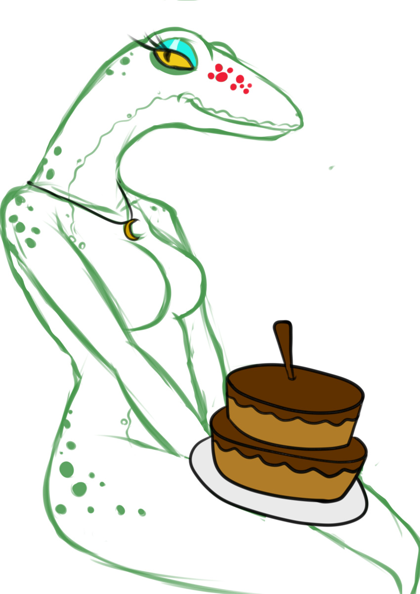 2019 anthro bedroom_eyes breasts cake censored creative_censorship dactyloid dessert eyeshadow featureless_breasts female food hi_res jewelry joykill lizard looking_at_viewer makeup narrowed_eyes necklace netflix non-mammal_breasts portrait reptile scalie seductive sitting sketch smile solo spots three-quarter_portrait tuca_and_bertie women_taking_up_space_lizard yellow_eyes