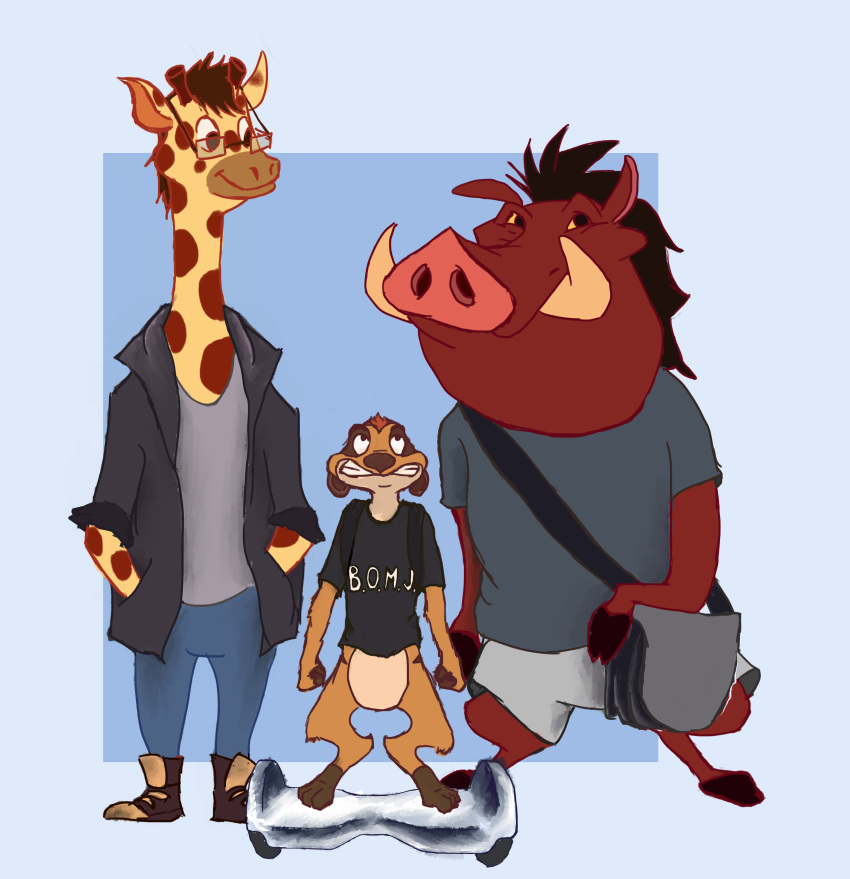 absurd_res anthro clothed clothing disney giraffid herpestid hi_res invalid_tag male mammal meerkat mihyil pumbaa suid suina sus_(pig) the_lion_king timon timon_and_pumbaa