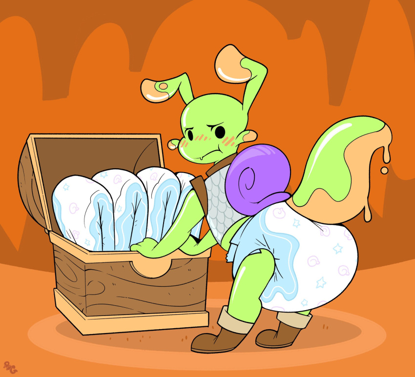 anthro blush butt cuddlehooves diaper gastropod hi_res male mollusk padded padding slug snail solo treasure treasure_chest