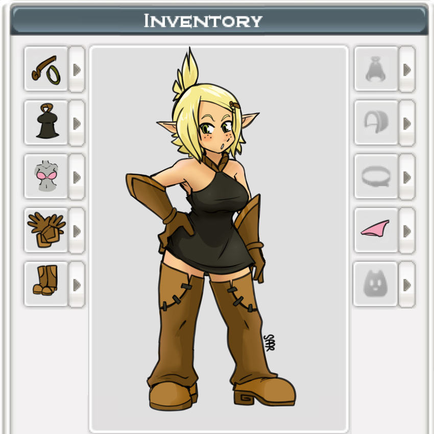 1:1 2021 ankama blonde_hair cra elf evangelyne female freckles green_eyes hair hi_res humanoid humanoid_pointy_ears not_furry pose saar_(artist) solo video_games wakfu