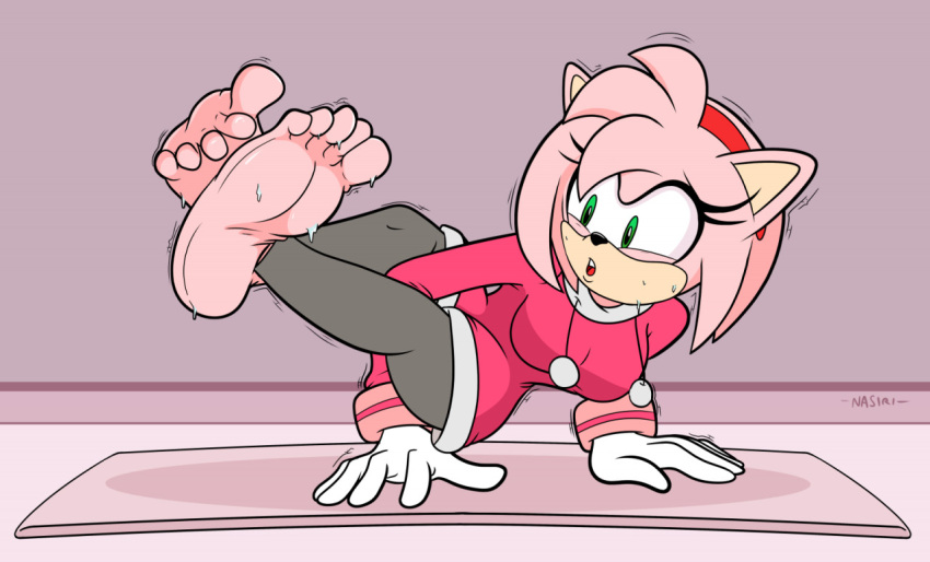 amy_rose barefoot bodily_fluids eulipotyphlan feet female foot_focus hedgehog mammal nasiri_(artist) sega soles solo sonic_the_hedgehog_(series) sweat toes yoga yoga_mat