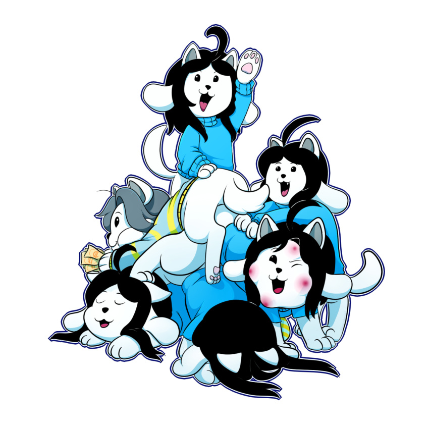 1:1 alpha_channel bob_(undertale) canid canine clothed clothing felid feline fur group hair hi_res mammal minji_(artist) open_mouth smile tem temmie_(undertale) topwear undertale video_games white_body white_fur