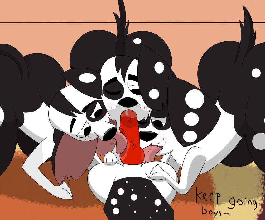 101_dalmatian_street 101_dalmatians absurd_res big_butt blush butt colossalstars dimitri_1_(101_dalmatians) dimitri_2_(101_dalmatians) dimitri_3_(101_dalmatians) disney fat_butt feral genitals group hi_res licking male male/male oral penile penis penis_lick sex tongue tongue_out vein veiny_penis wide_hips