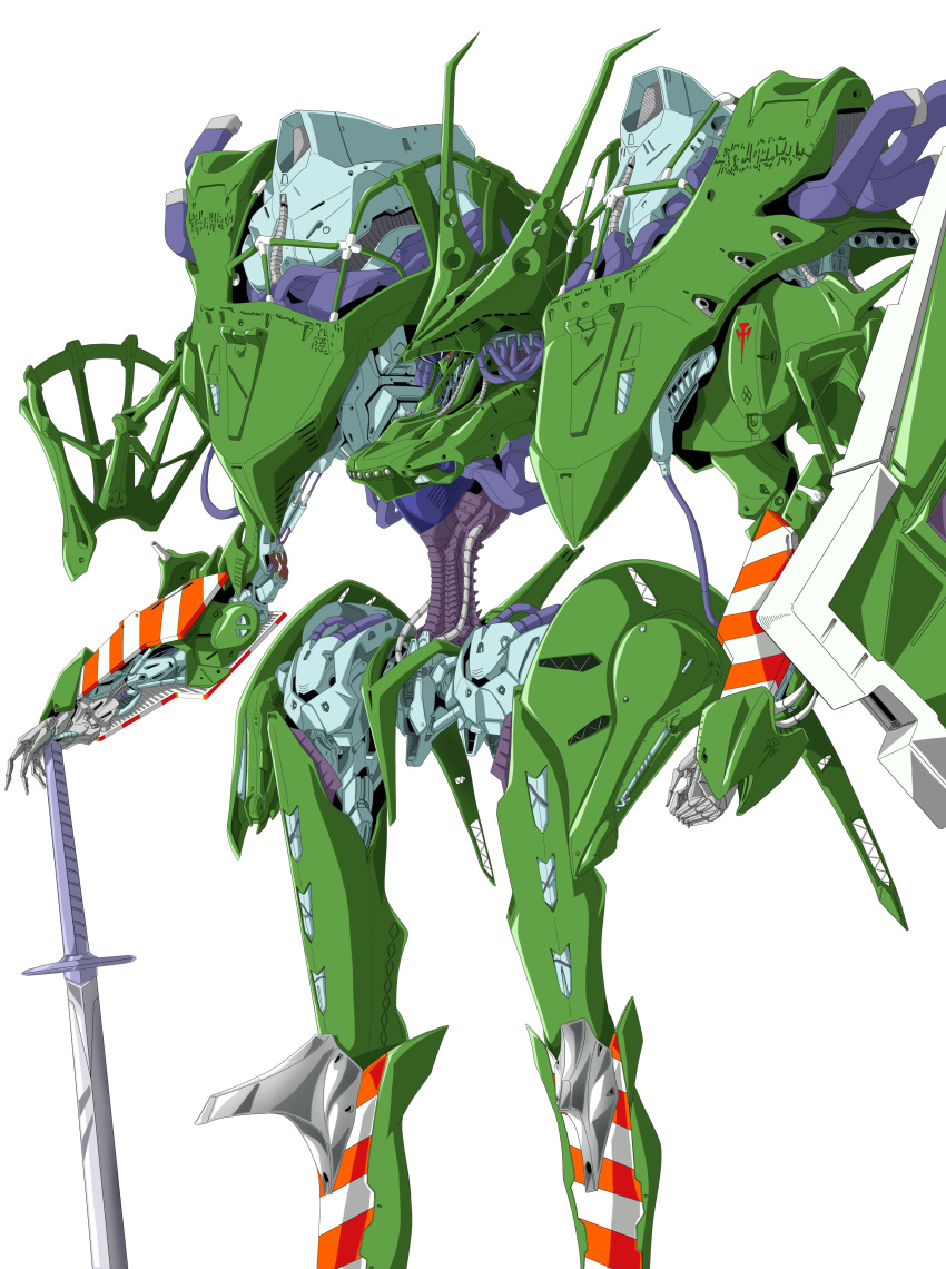 absurdres five_star_stories highres jagd_mirage mecha no_humans royalhouse_03 simple_background solo standing sword weapon white_background