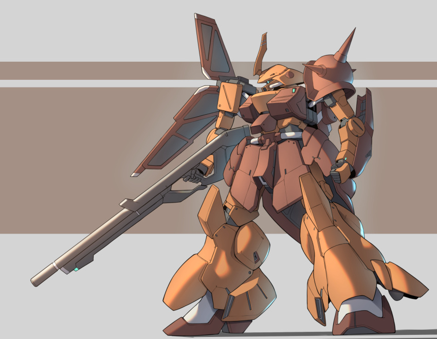 clenched_hand gun gundam highres holding holding_gun holding_weapon looking_ahead marasai mecha mobile_suit no_humans science_fiction solo spikes standing takahashi_masaki weapon zeta_gundam