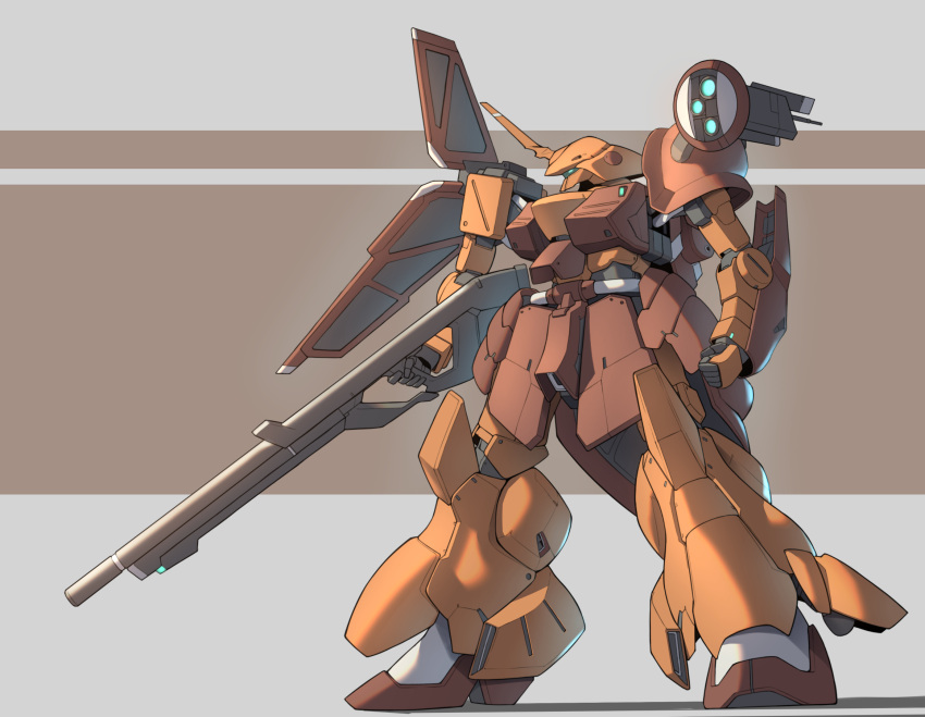 clenched_hand gun gundam highres holding holding_gun holding_weapon looking_ahead marasai mecha mobile_suit no_humans science_fiction solo standing takahashi_masaki weapon zeta_gundam